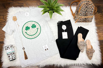 Retro Smiley Shamrock Vintage Graphic Tee