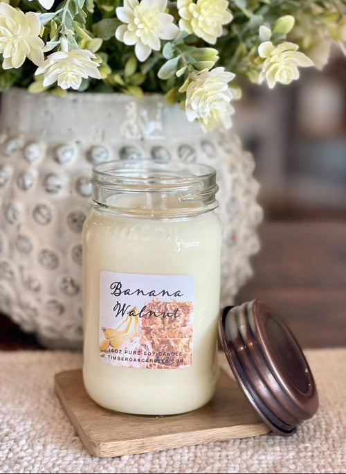 Banana Walnut 16oz Mason Jar Soy Candles