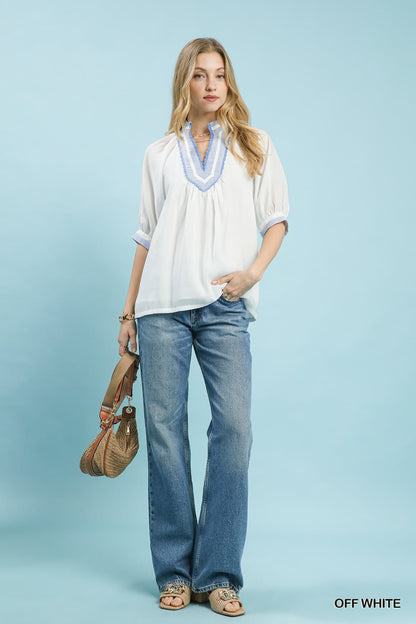 UMGEE White Blue Contrast Top