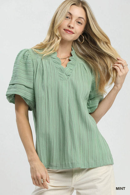 UMGEE Bubble Sleeve Top Mint