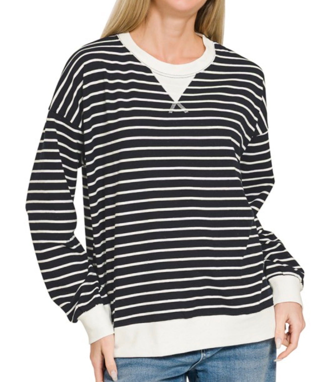 Black Stripe Pullover Top