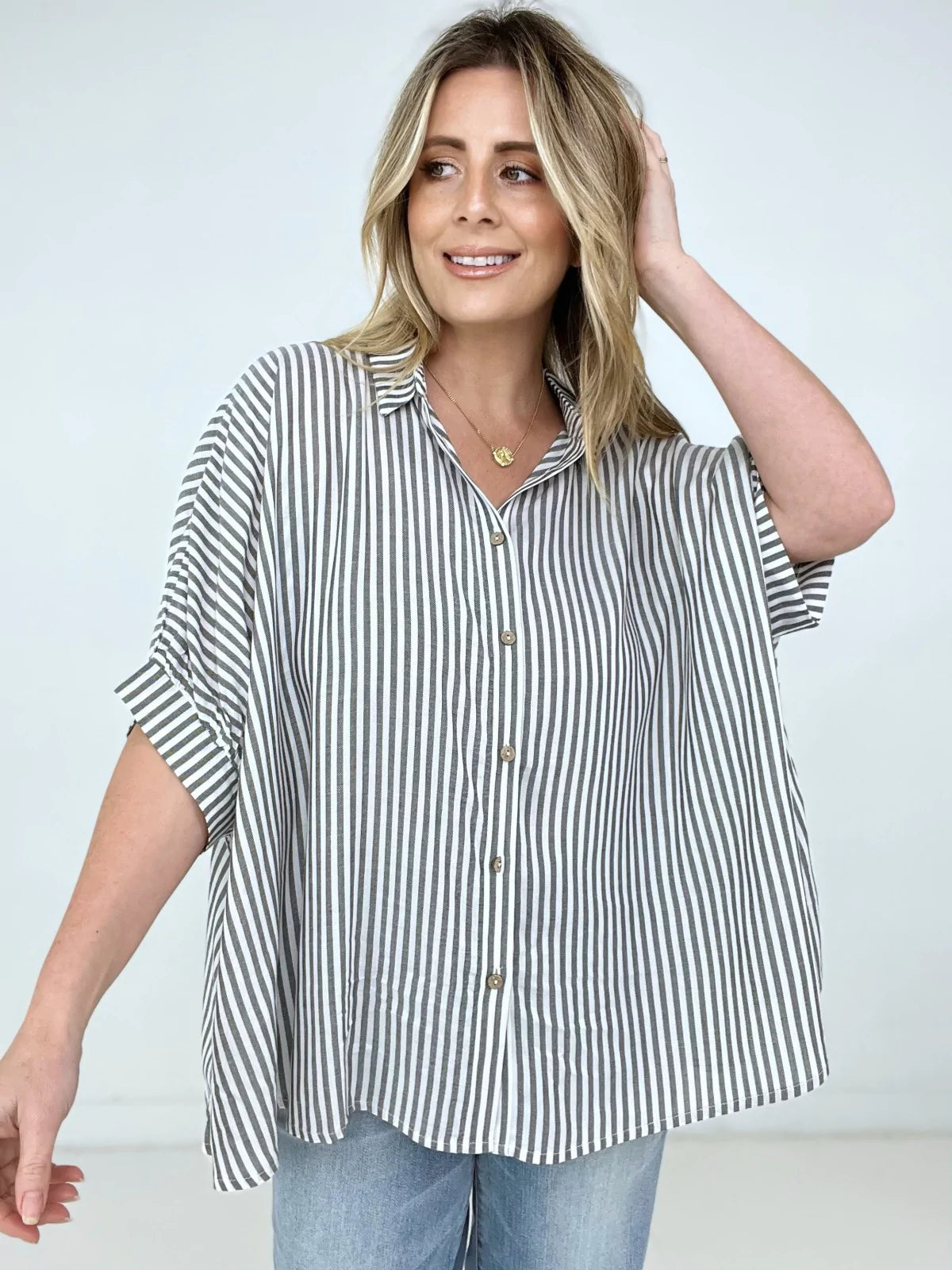 Lucky Stripes Oversized Button Up Black Stripe