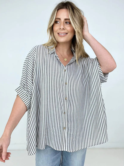 Lucky Stripes Oversized Button Up Black Stripe