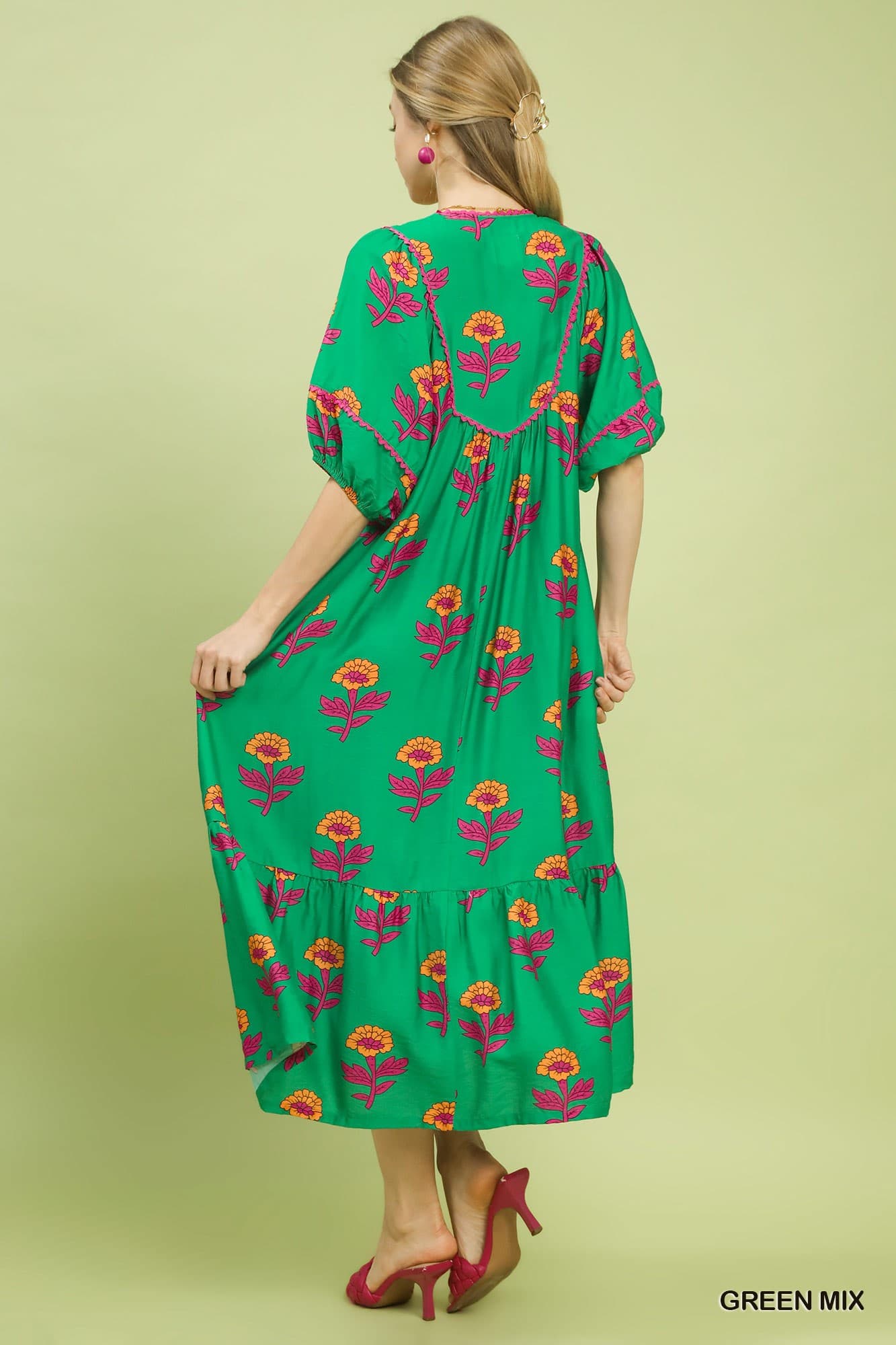 UMGEE Jade Green Floral Maxi Dress