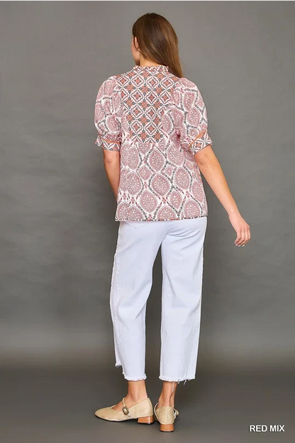 UMGEE Boho Mixed Print Top