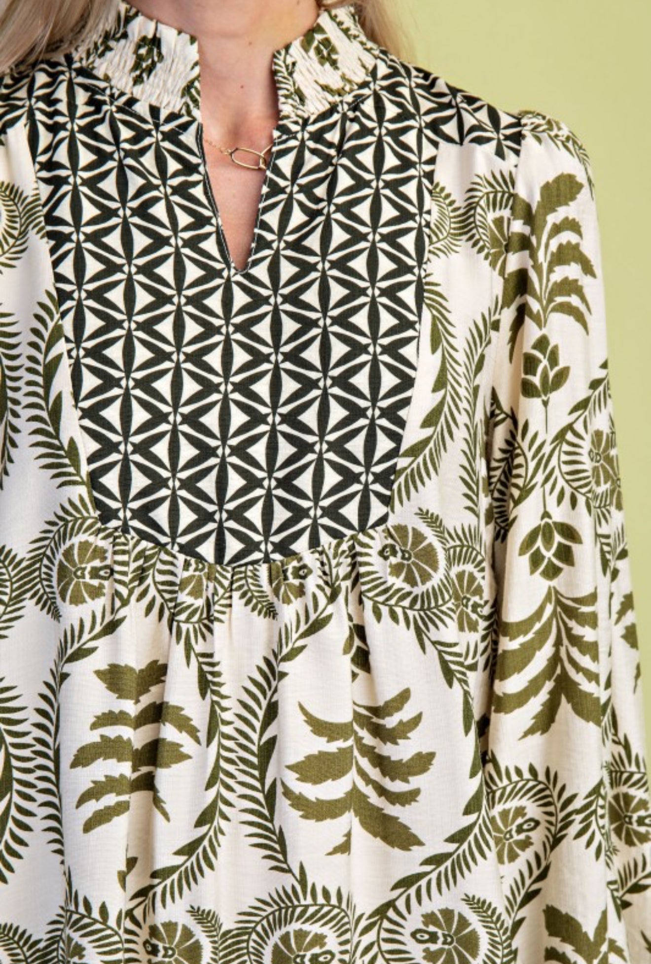 Mollie Printed V Neck Dress Green Mix