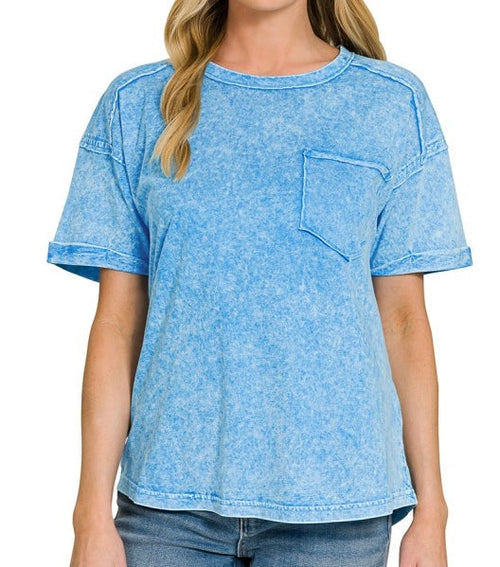 Halo Mineral Washed Pocket Tee Sky Blue