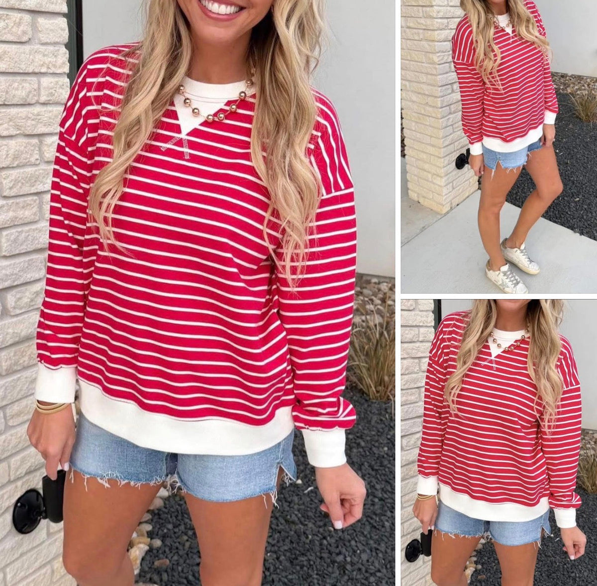 Red White Stripe Pullover Top