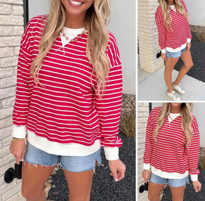 Red White Stripe Pullover Top