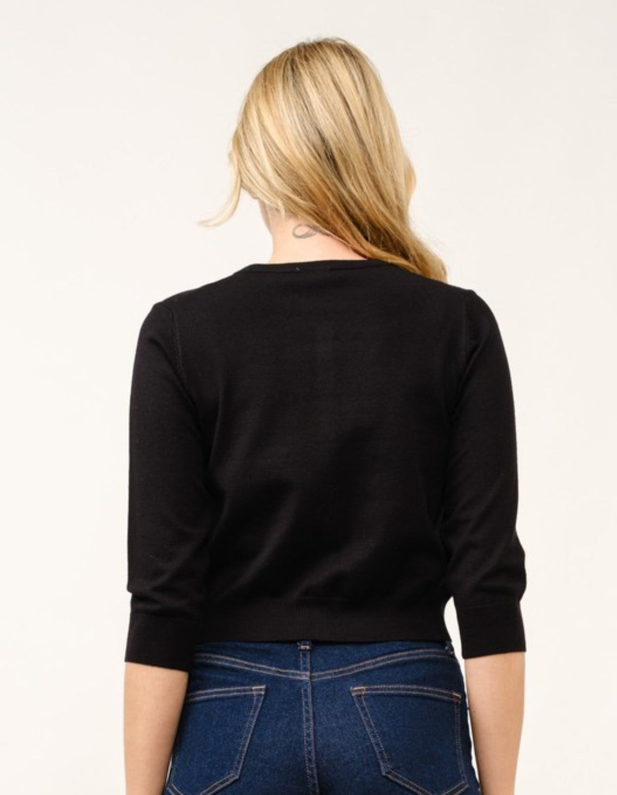 Solid Crew Neck Button Cardigan Black