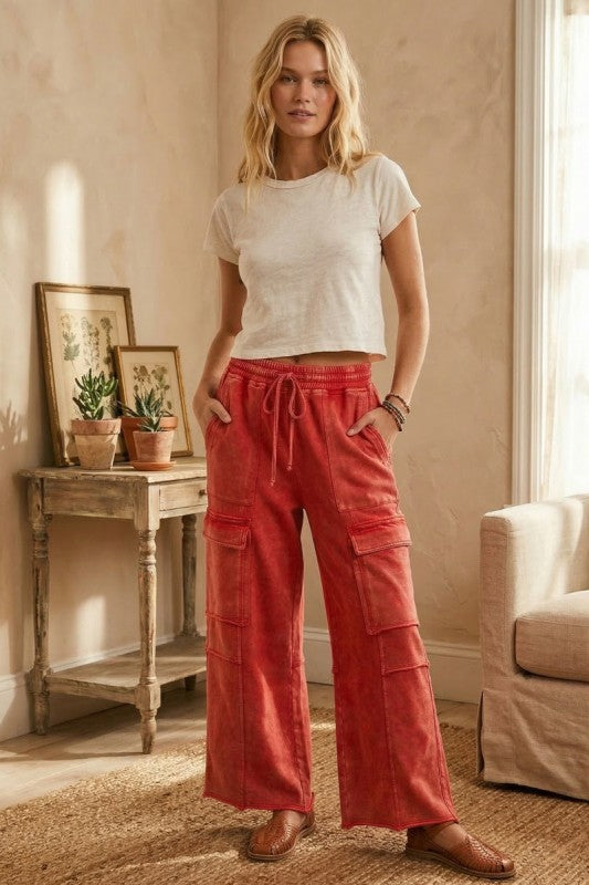 Mineral Washed Cargo Pant Red
