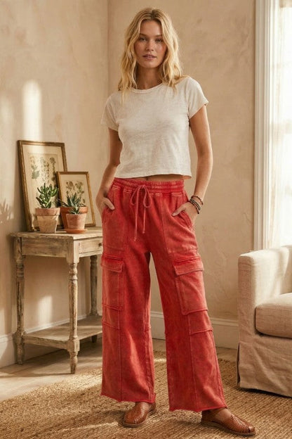 Mineral Washed Cargo Pant Red