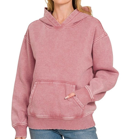 Acid Wash Hoodie Sweatshirt Winter Rose