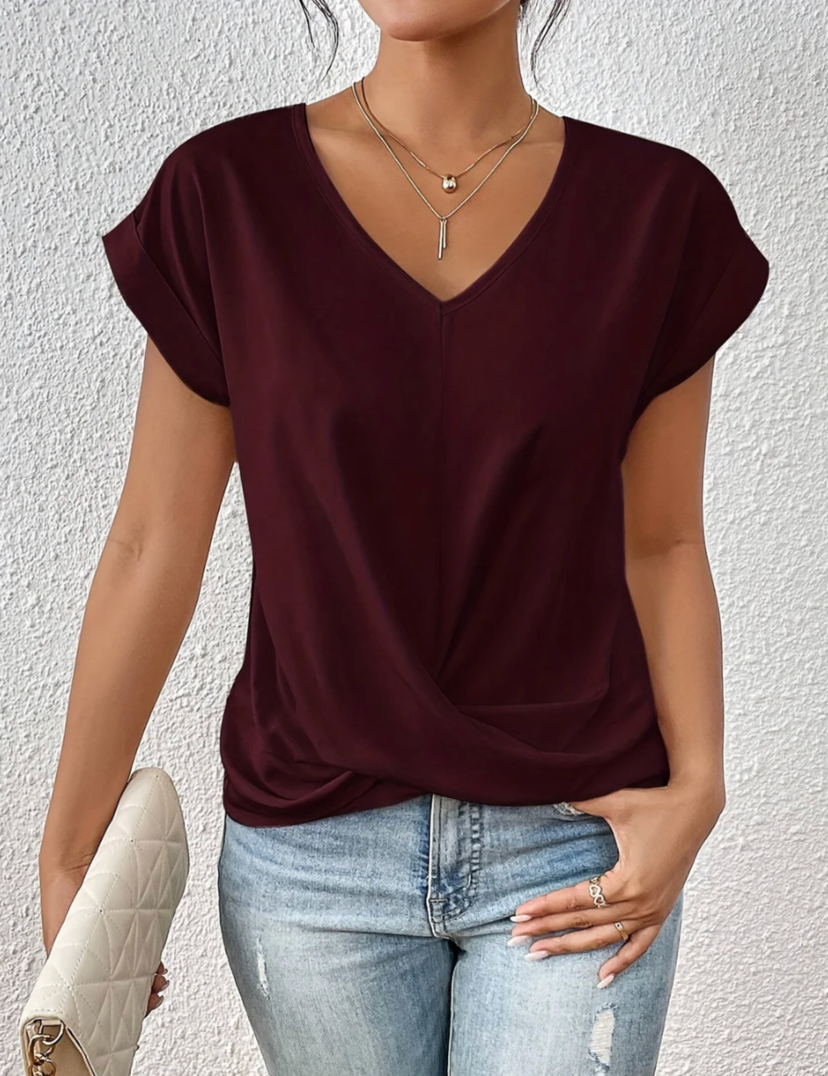 Tirenne - Fluid Draped V-Neck Blouse