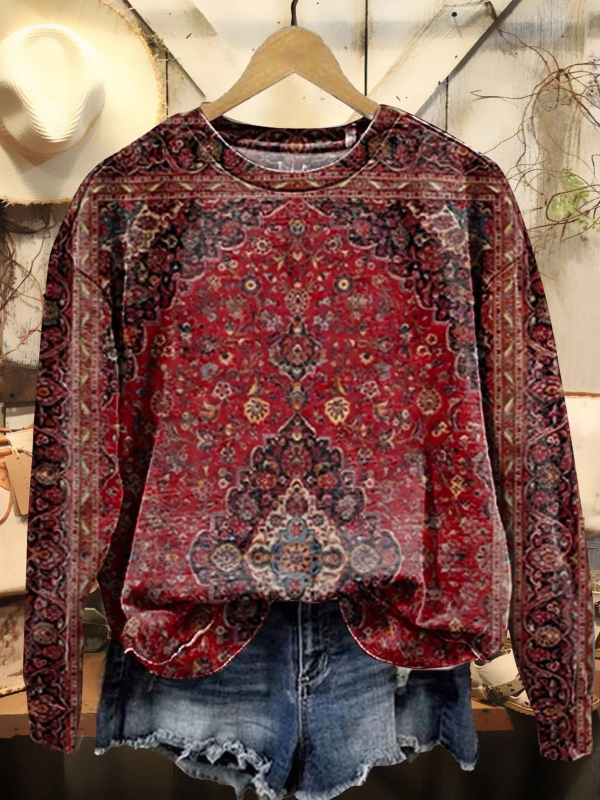 Vintage Ethic Print V-neck Casual T-Shirt
