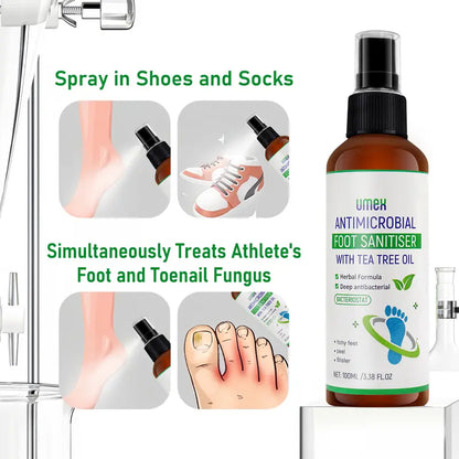 UMEX Tea Tree Foot Spray Kills Fungus & Odor Fast 97% Stink Elimination Repair Cracked Heels 100ml Quick-Dry Formula Clinically Tested Natural Antiseptic - Moisturizing Intensive Foot Care Foot Care Tool