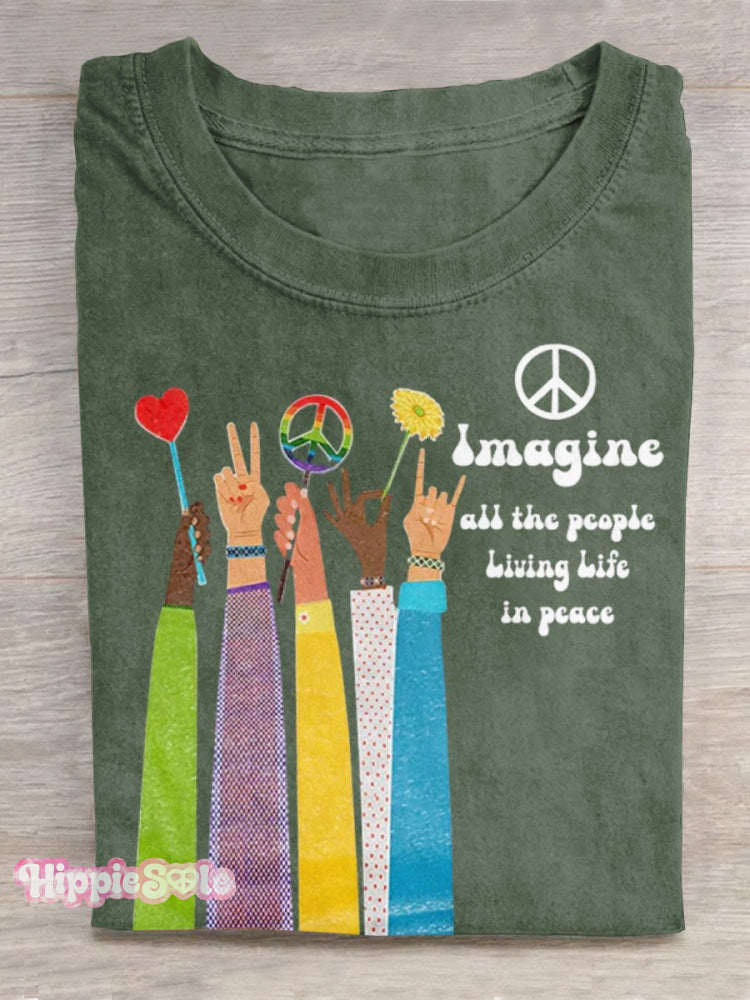 Imagine All The People Living Life in Peace Art Print Casual T-shirt