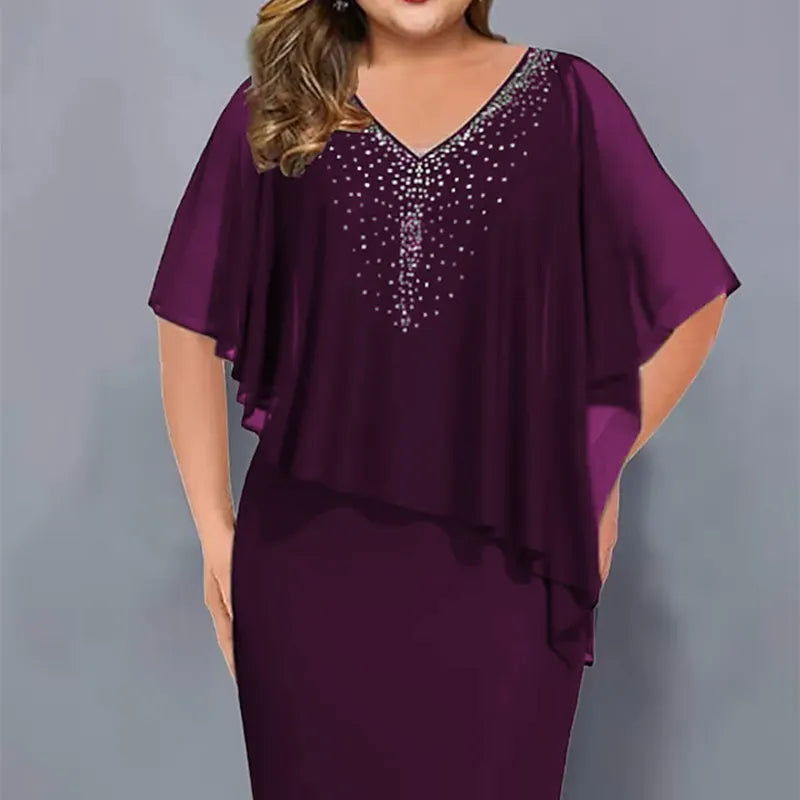 Lirienne - Premium Rhinestone V-Neck Midi Dress