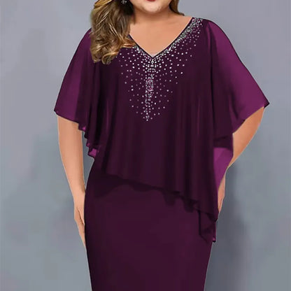 Lirienne - Premium Rhinestone V-Neck Midi Dress
