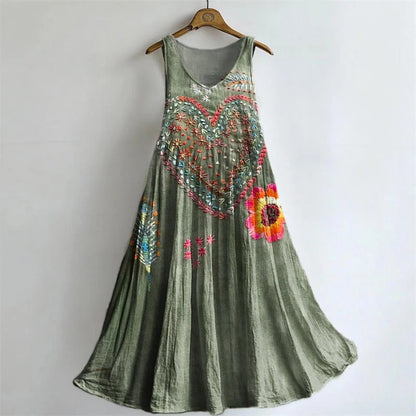 Women's Vintage Bohemian Floral Love Art Print V-neck Casual T-Shirt