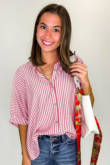 Lucky Stripes Oversized Button Up Red Stripe