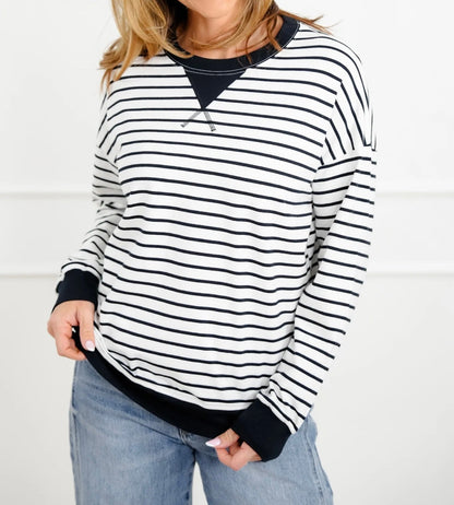 White Black Stripe Pullover Top