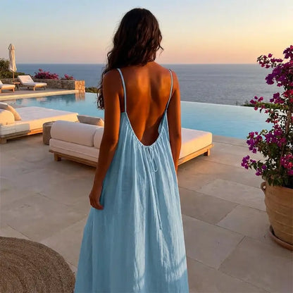 💃LAST DAY SAEL 50% OFF!!✨Women's Solid Color Cami Lounge Dress, Elegant Sleeveless Long Dress for Summer, Ladies Sleepwear for Indoor Wear💕