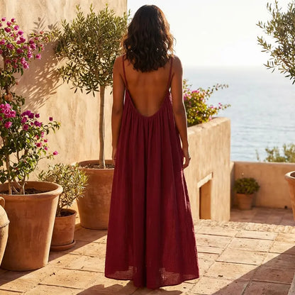 💃LAST DAY SAEL 50% OFF!!✨Women's Solid Color Cami Lounge Dress, Elegant Sleeveless Long Dress for Summer, Ladies Sleepwear for Indoor Wear💕