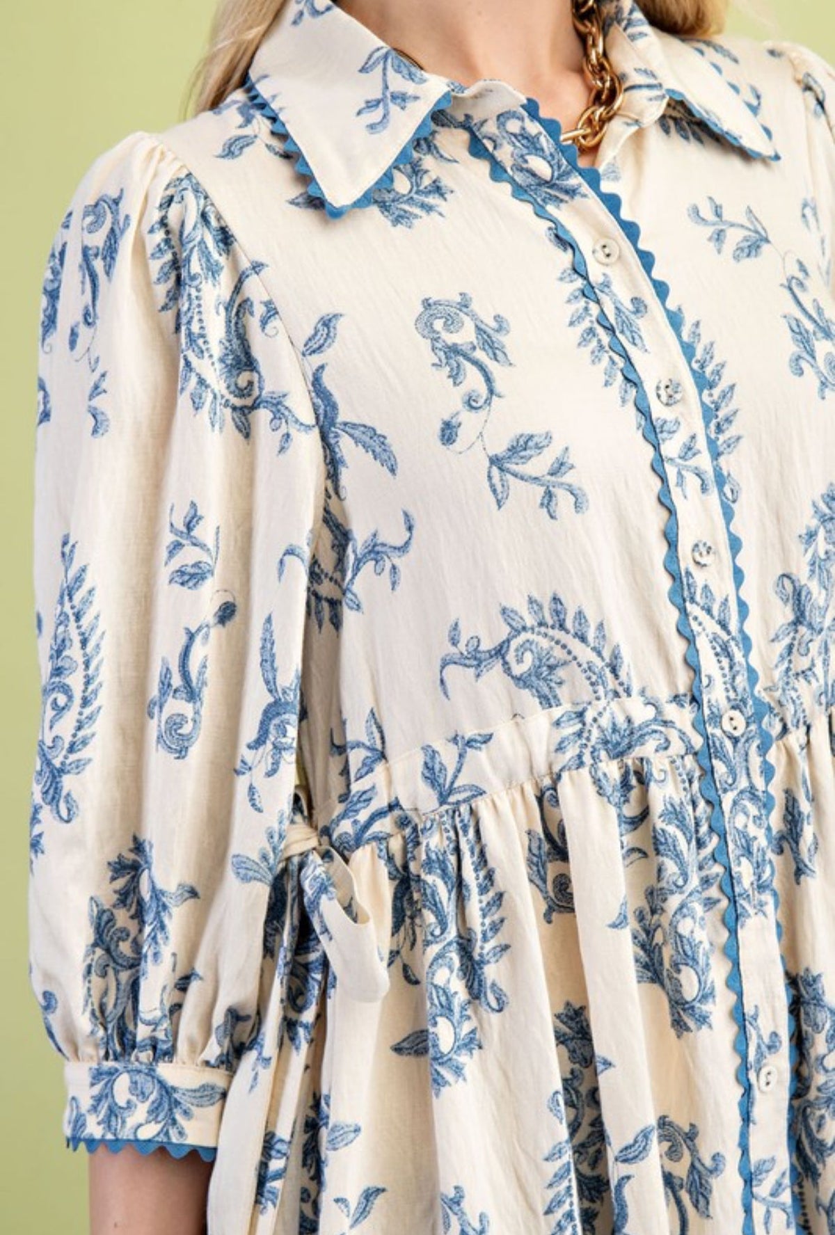 Paris Paisley Button Down Dress Blue Mix