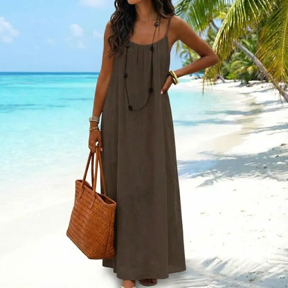 💃LAST DAY SAEL 50% OFF!!✨Women's Solid Color Cami Lounge Dress, Elegant Sleeveless Long Dress for Summer, Ladies Sleepwear for Indoor Wear💕