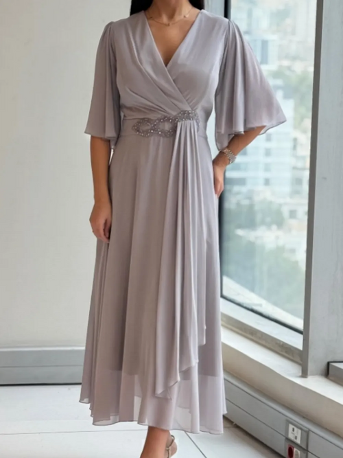 Celinette - Crystal Waist Chiffon Maxi Dress