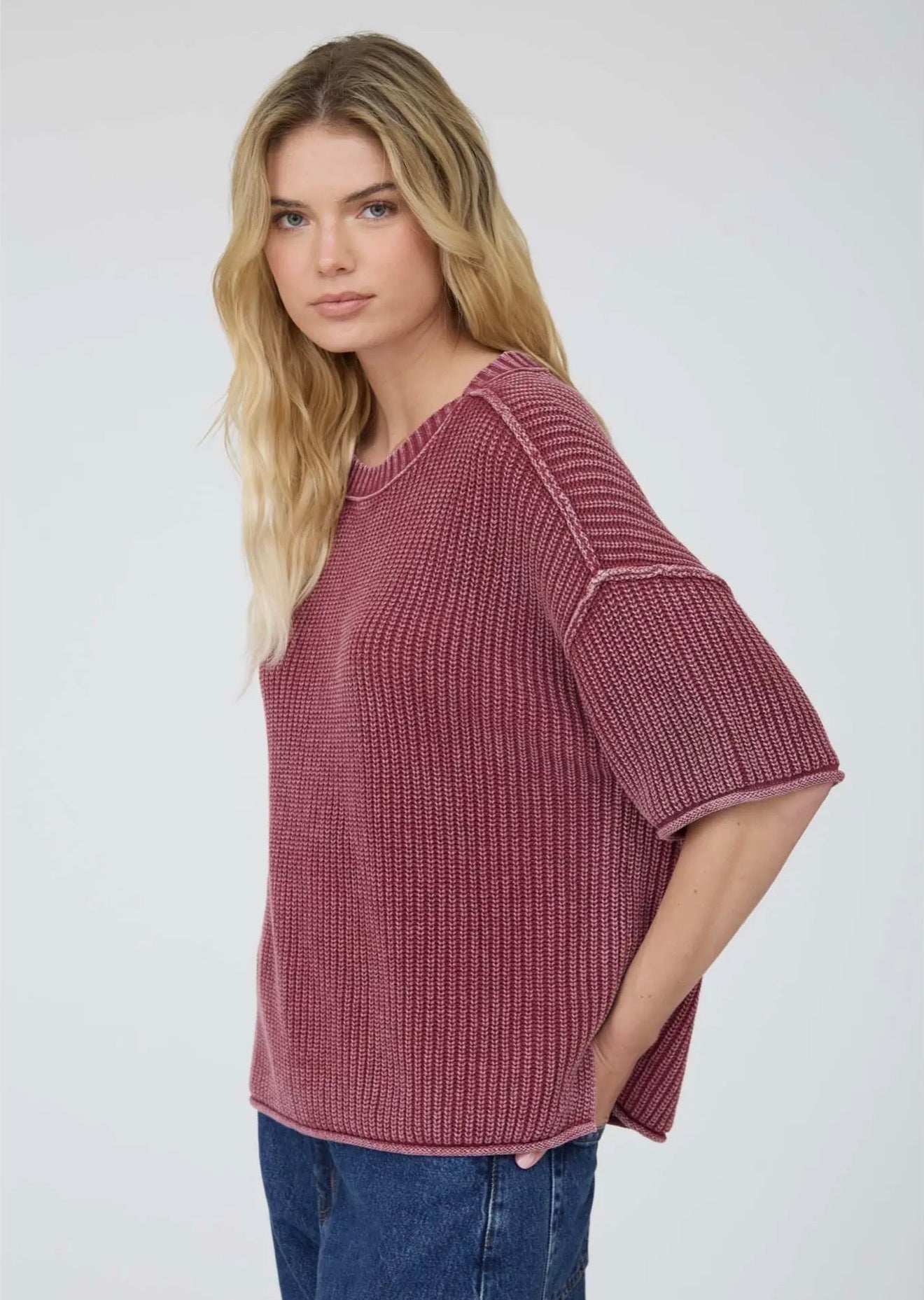 Washed Crew Sweater Burgundy