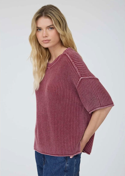 Washed Crew Sweater Burgundy