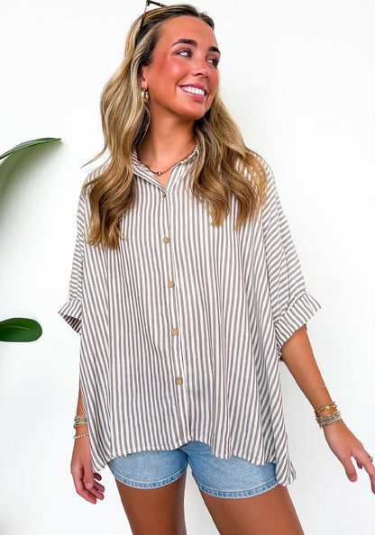 Lucky Stripes Oversized Button Up Brown Stripe