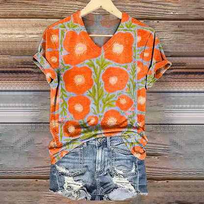 Women's Floral Pattern Art Print Casual Cotton Linen Shirt