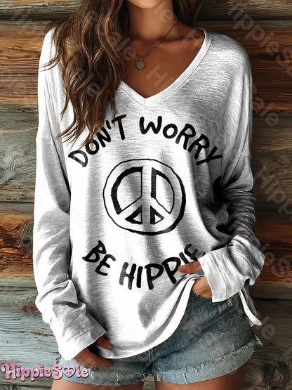 Don't Worry Be Hippie Unisex Vintage Art Print Casual T-shirt