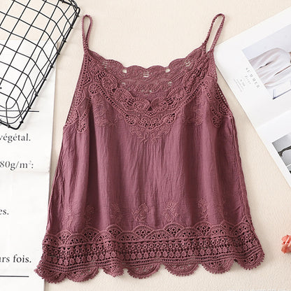 Women's Embroidery Cotton And Linen Camisole