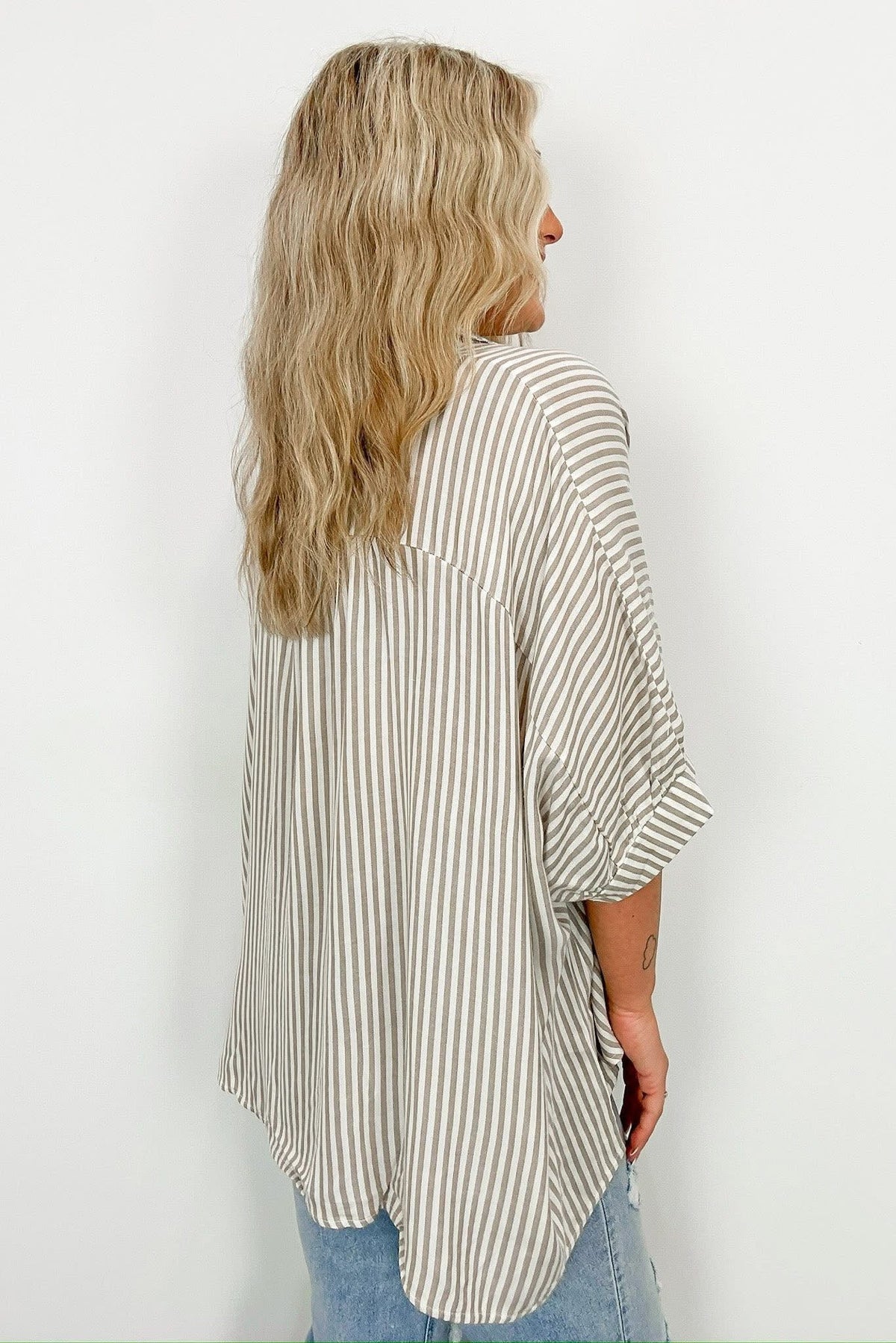 Lucky Stripes Oversized Button Up Mocha Stripe