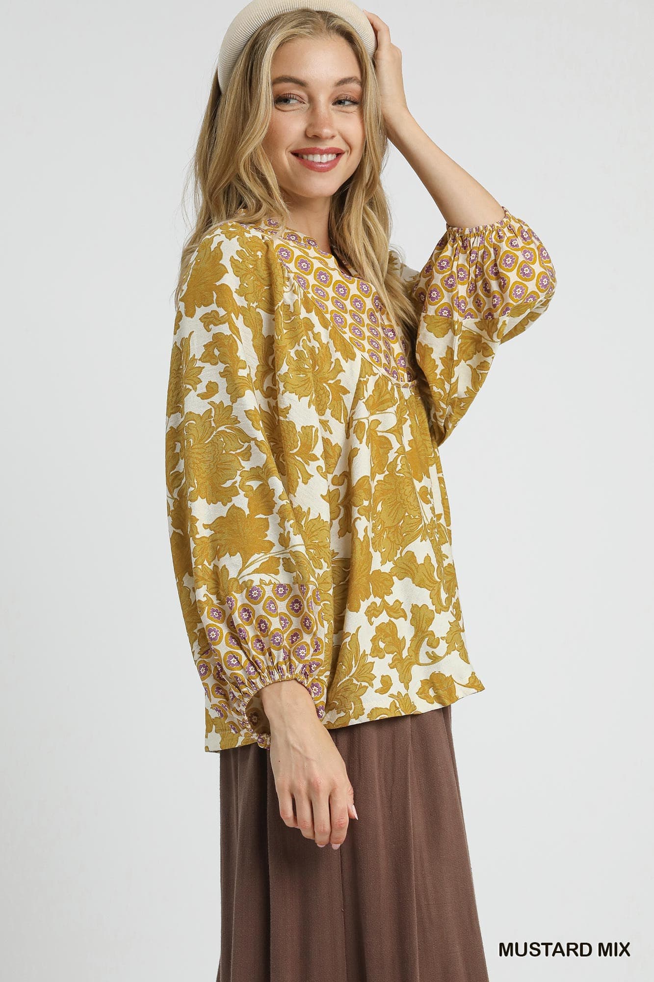 UMGEE Abstract Floral Top Mustard Mix