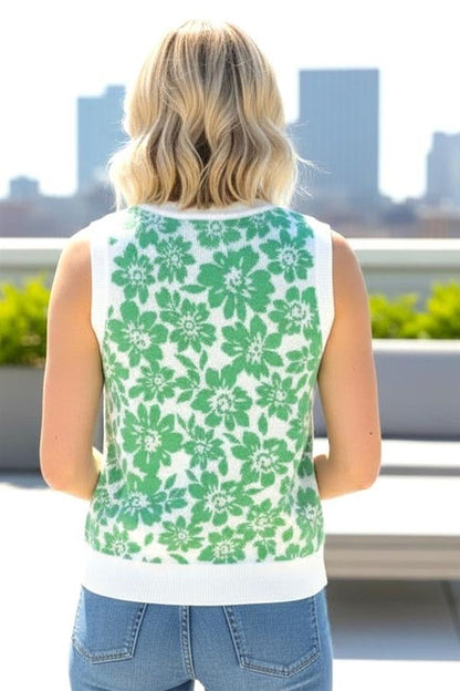 Green Floral Printed Sweater Tank