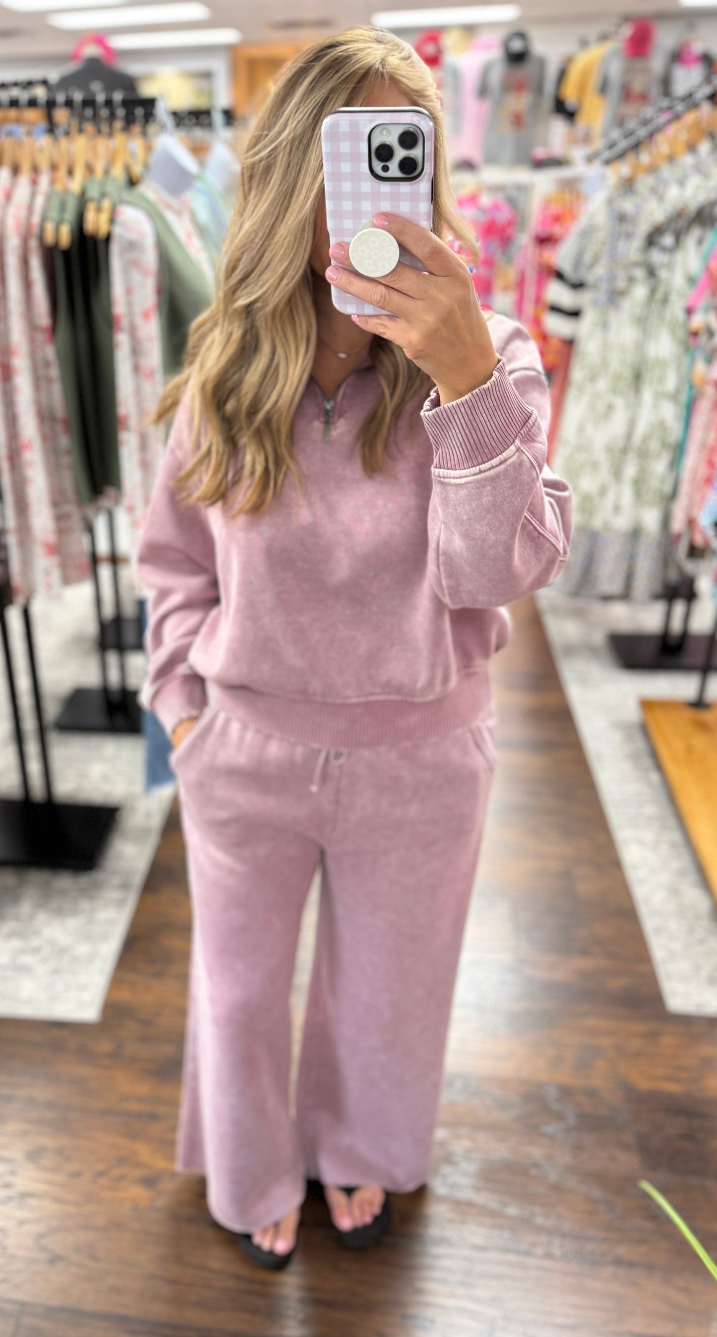 Mineral Wash Full Length Lounge Pant Rose