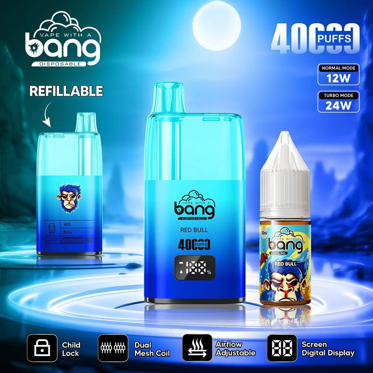 Bang 40000 40K Puffs LED Digital Display Screen Refillable Oil Vape