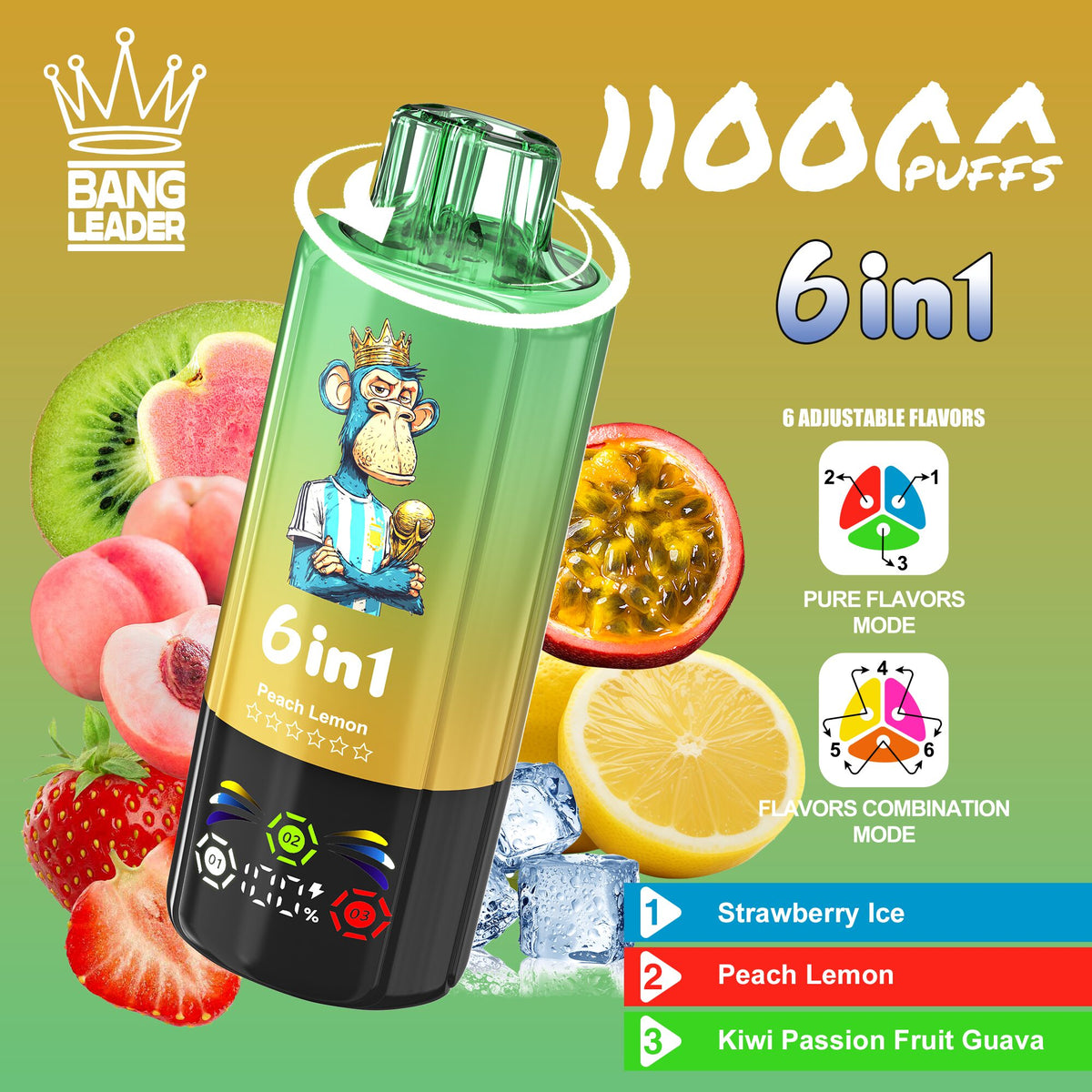 Bang Leader 110000 110K Puffs 6 in 1 Flavors Newest Original Rechargeable LED Display Disposable Vape