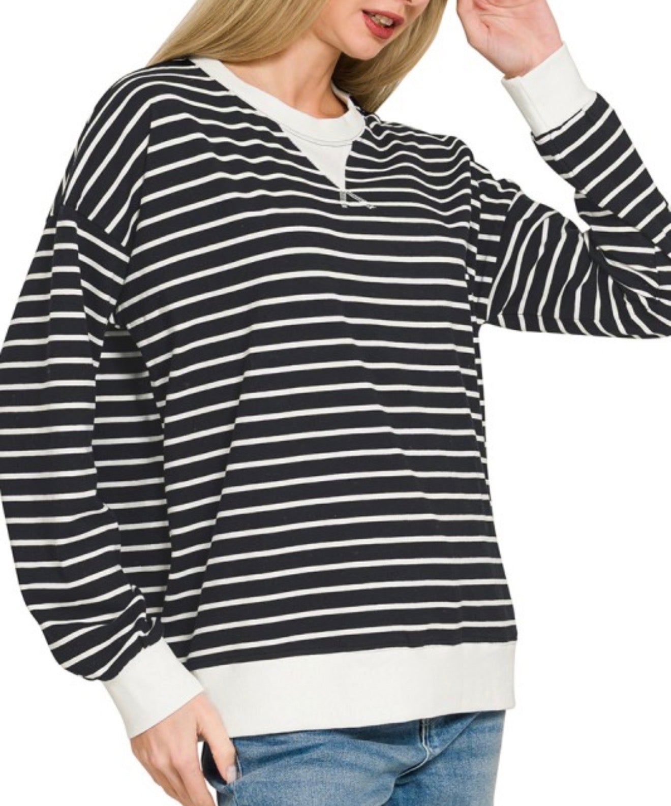 Black Stripe Pullover Top