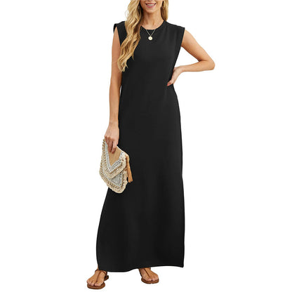 🎉2026 Hot Sale 49% OFF💃🌿Women's Crewneck Casual Loose Split Wrinkle-Free Long Dress