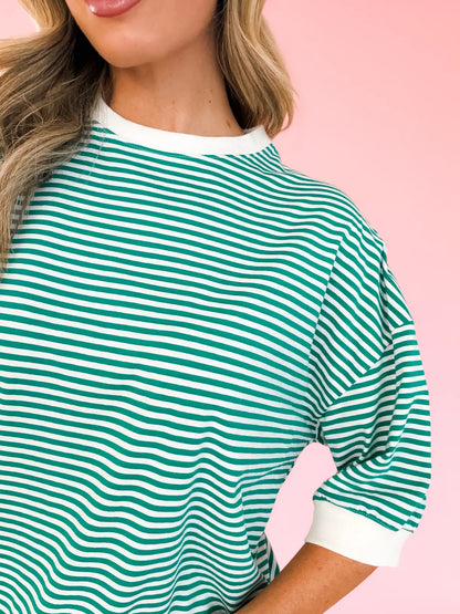 Stripe Contrast Top Green