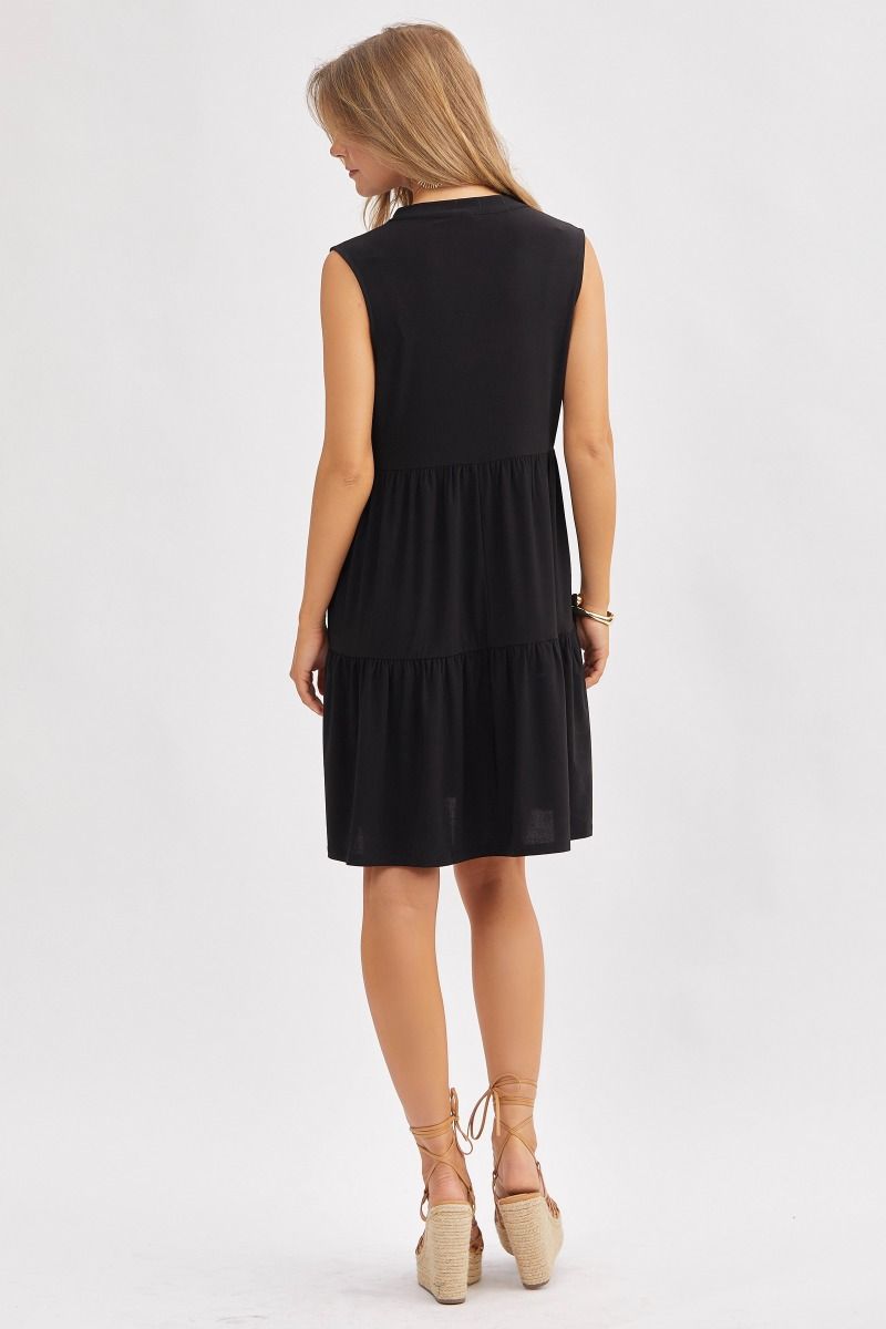 Solid Tank Ruffle Tiered Dress Black