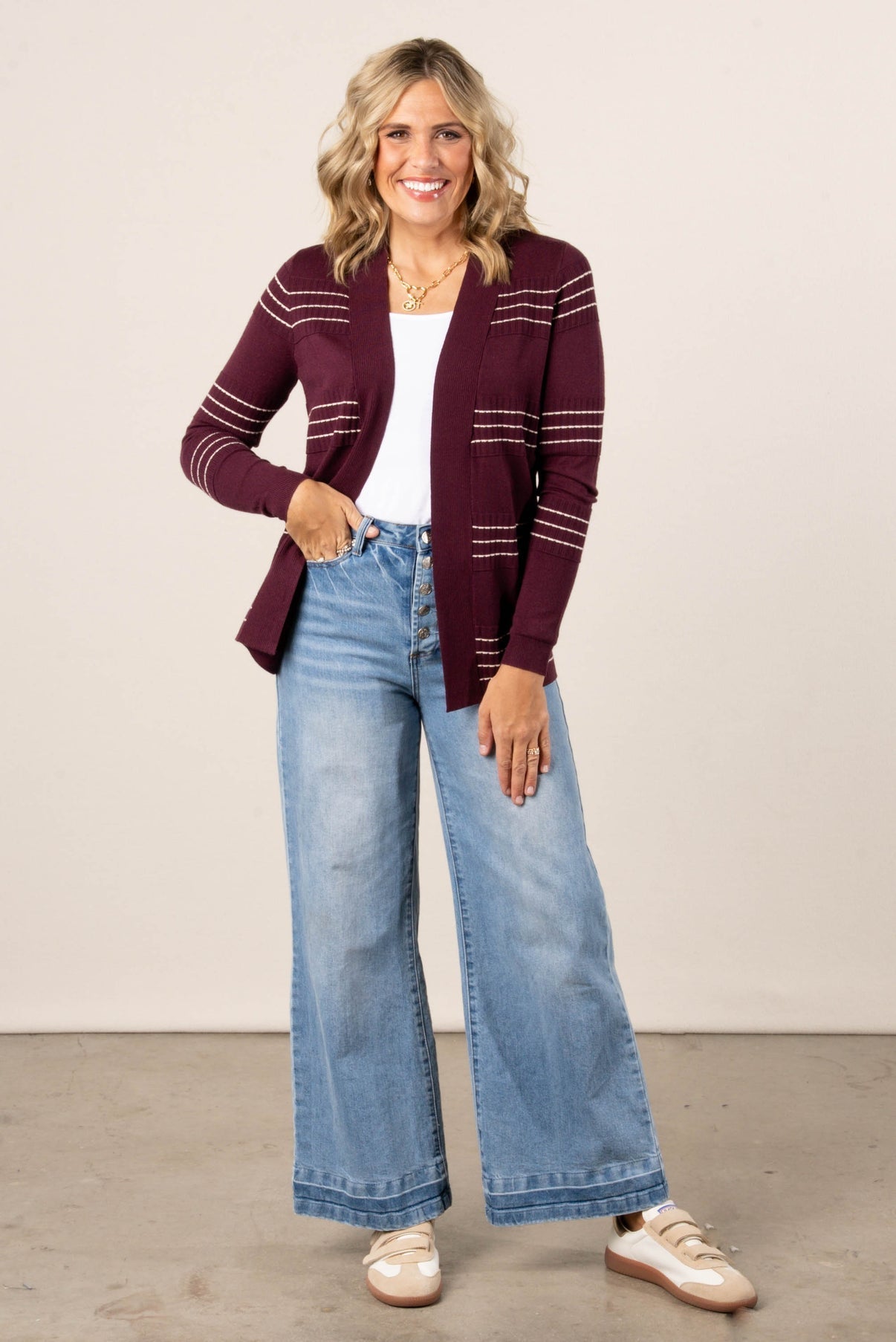 Stitch Stripe Cardigan Plum