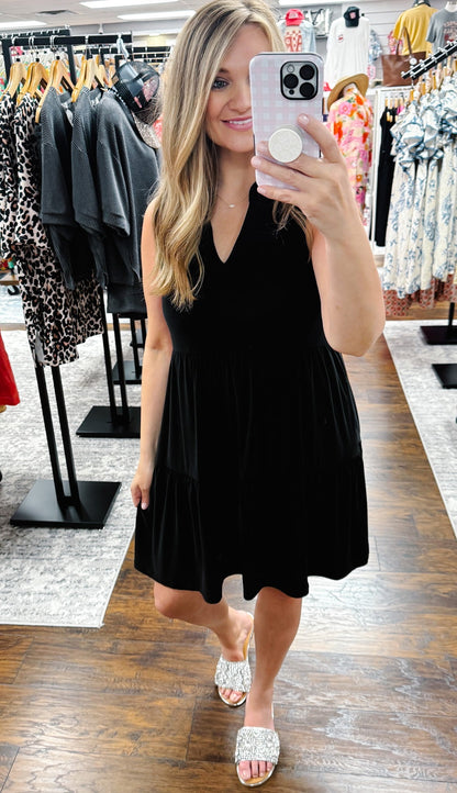 Solid Tank Ruffle Tiered Dress Black