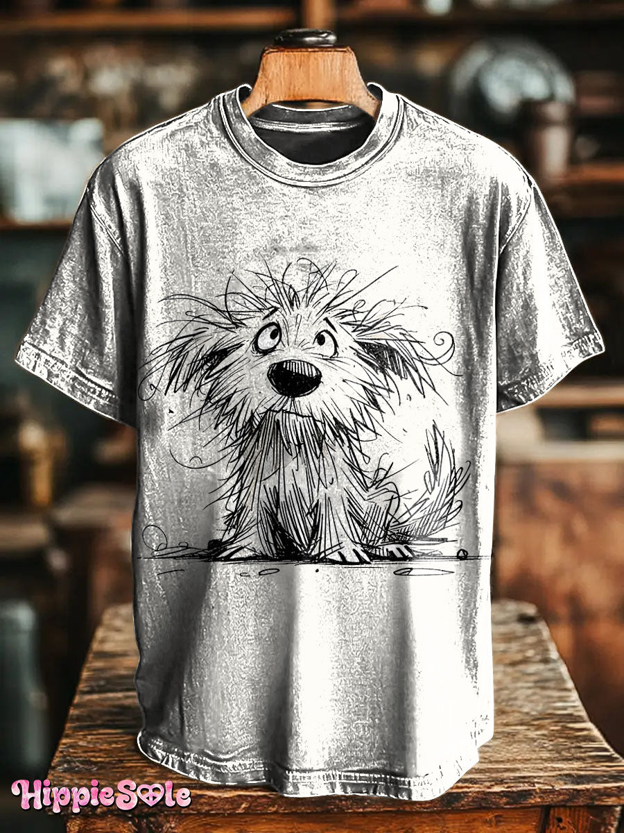 Disheveled Dog Unisex Vintage Art Print Casual T-shirt